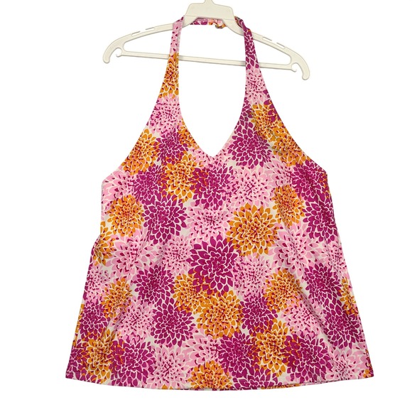 L.L.Bean Other - LL Bean Tankini Top Womens 18 Pink‎ Floral Halter UPF 50 Nylon Blend Dahlia